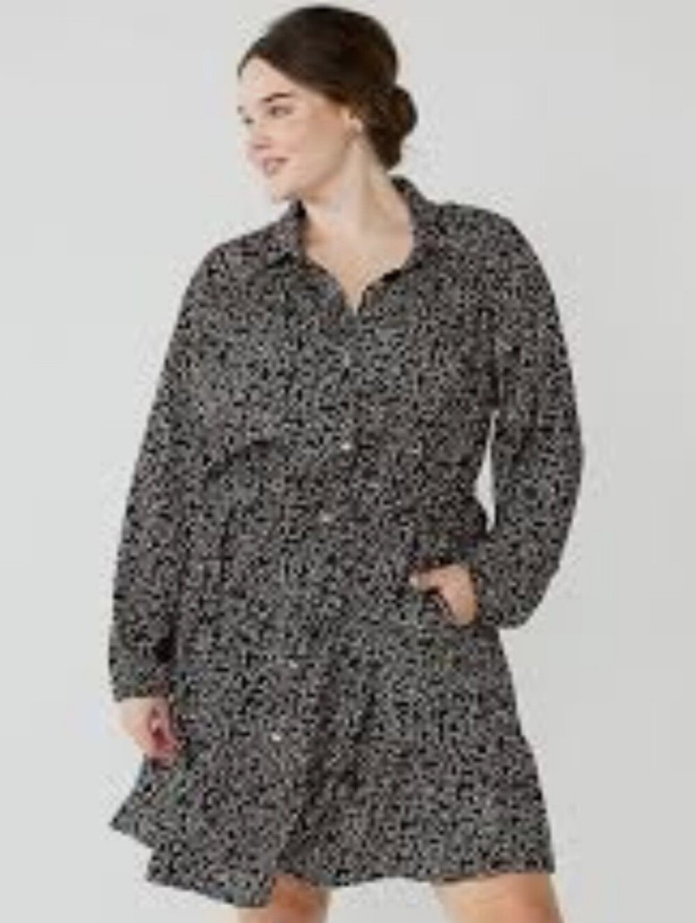 Draper James Black and Cream Leaf-Print Dress